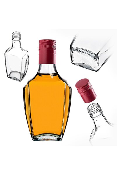 KADAX Sticlă de sticlă pentru lichior, 250 ml, cu capac lung roșu, 5 buc.