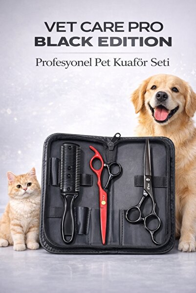 xolo Köpek Kedi Tüy Kesme, İnceltme, Tarak ve Kıtık Açıcı Bakım Seti Black Ed...