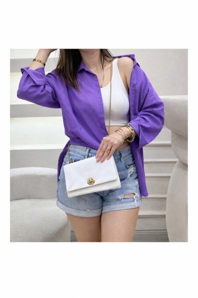 İnazuma Outdoors Women’s Linen Purple Shirt Summer Oversized Shirt New Season