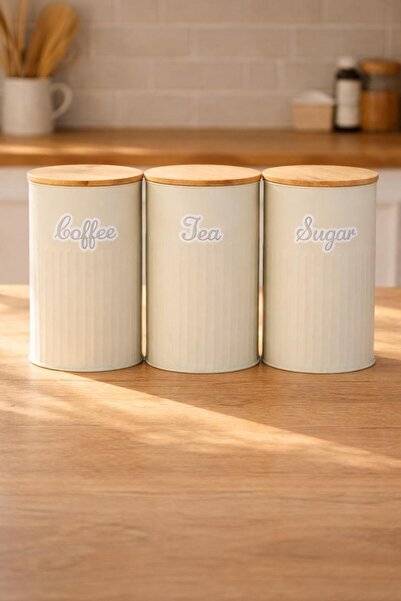 decorev بامبو طقم برطمانات معدنية للشاي والقهوة والسكر مع أغطية