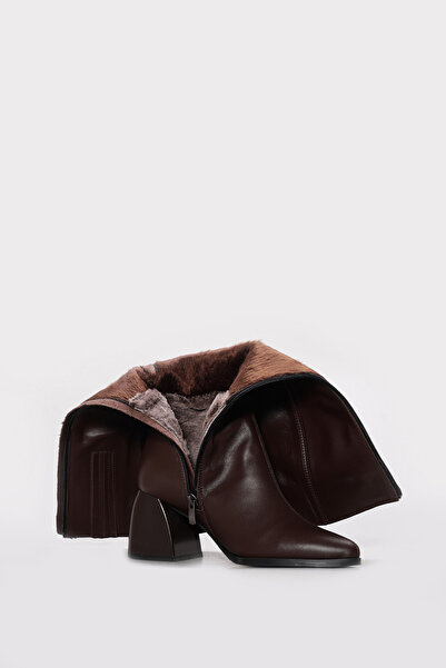 Ayakkabıhane Inside Half K Fur-Trimmed Outside H Genuine Leather Brown Women'...