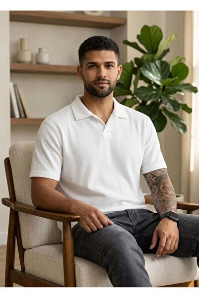 MODiSCHO Düz Renkli Yaka Detaylı Ottoman Esnek Tişört, Bahar ve Yaz İçin Raha...