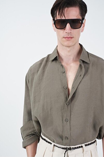 GIESTO Oversized Drapey Khaki m Modal Shirt