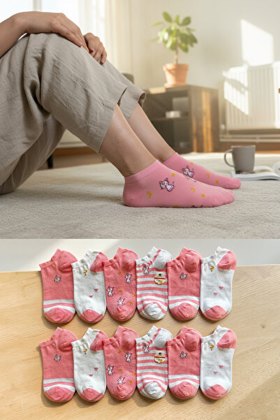 KAYS Women's Stitch-Free Booties Socks Cotton Combed Cotton Cat Character Pat...