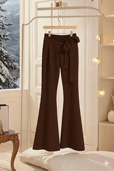 TESY Bağlama Detaylı Rahat Kalıp İspanyol Paça Esnek Pantolon