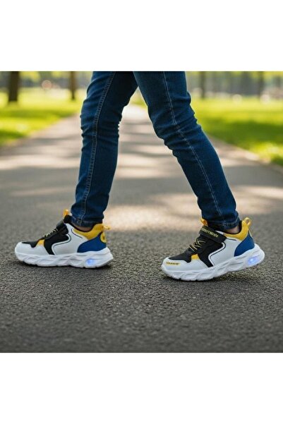 Wisco 018P Black-White-Yellow Velcro Boys' Sports Shoes