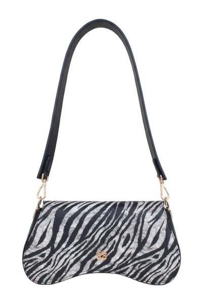 dukidasoturkiye Gold Buckled Zebra Patterned Women's Shoulder Bag Baguette Model