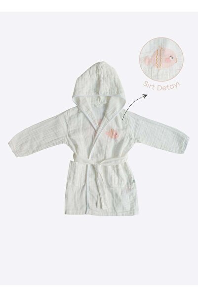 kitikate Organik Blop Blop Müslin Bornoz Beyaz