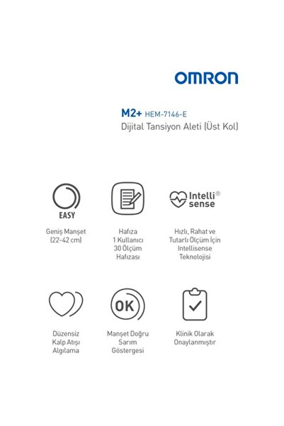 Omron M2+ 30 Ölçüm Hafızalı Geniş Manşetli Üst Koldan Ölçer Dijital Tansiyon Aleti HEM-7146-E