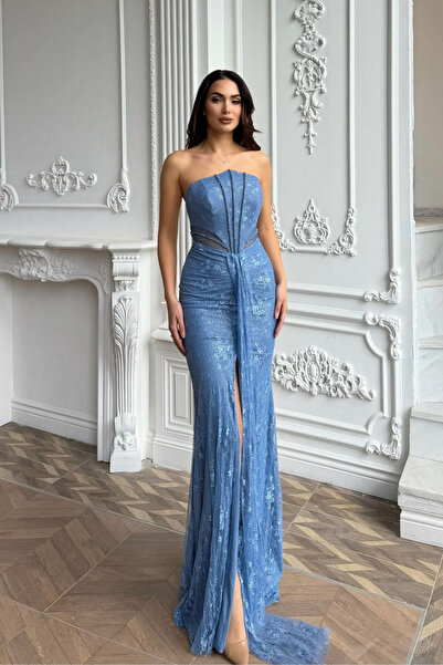 Sindimoda Valeria Güpürlü Transparan Abiye 1181