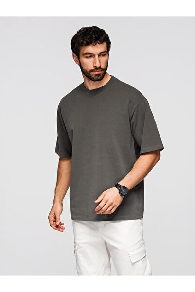 OMBRE Men's Modern Cotton T-Shirt OM-TSBC-0267 Dark grey