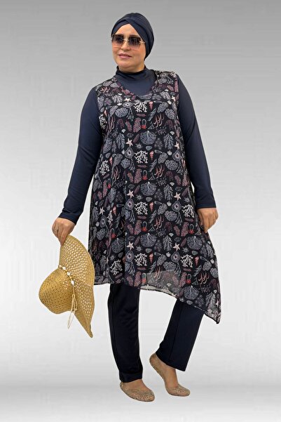 Eslina 1723 Costum de baie Hijab din șifon Uzunkol, mărime mare - Model mixt ...