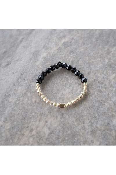 Handmade Women's ring with black spinel and 14k gold elements