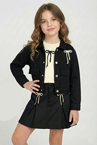 DMB KİDS Κοριτσίστικο Μπουφάν με Φιόγκο στην Πλάτη Με κέντημα Λινό DMB-9070