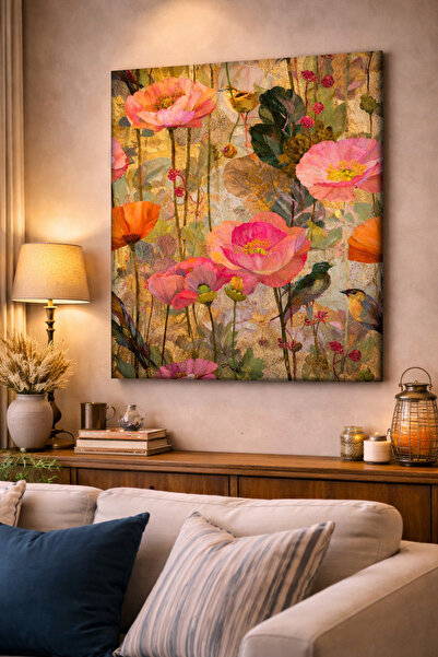 EvimeTablo Modern Çiçek ve Kuş Temalı Kanvas Tablo – Dekoratif Salon Duvar Ta...