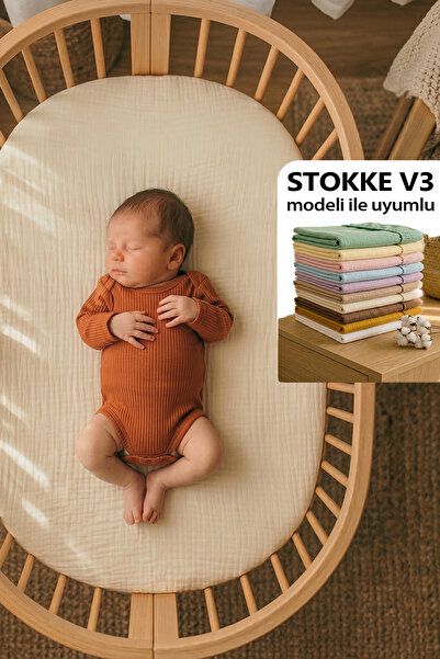 Soho Organics Stokke V3 Uyumlu Lastikli Çarşaf - Müslin Stokke Çarşaf - Oval ...