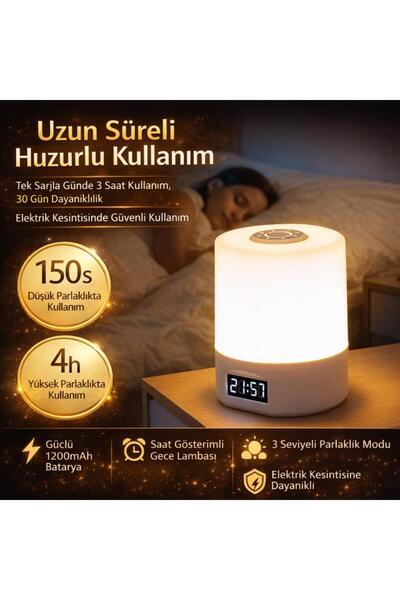 coofbe Parlaklık Ayarlı Şarjlı Saatli Masa Lambası Gece Lambası LED Göz Korumalı Masaüstü Saat Gece