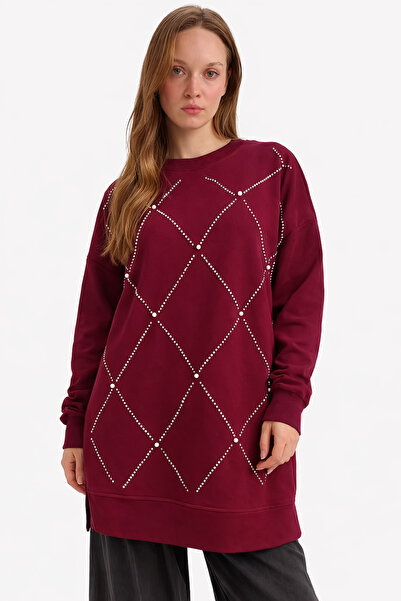 ModaYaren Stone Printed Pearl Embroidered Tunic with Bicycle Collar and Side ...