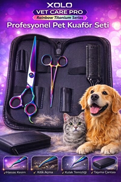 xolo Vetcare Pro Rainbow Pet Kuaför Makas Seti Köpek Kedi Tüy Kesme İnceltme ...