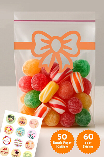 Bimotif 50Pcs Taped Eid Special Gift Candy Bag Opp (Orange) and 60Pcs Happy E...