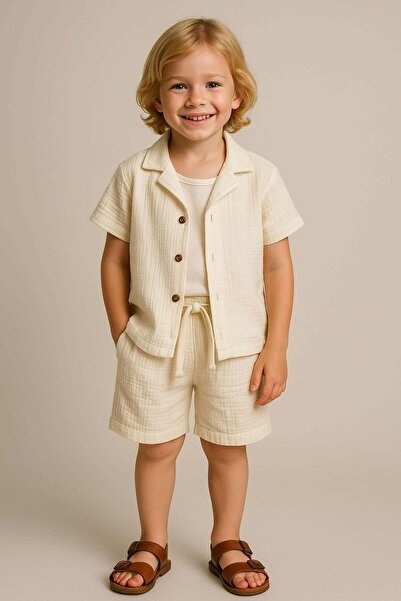 Nanica Kids طقم موسلين للأولاد مع ياقة وشورت NC-126616