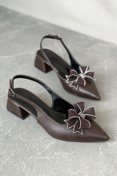 MODAADAM Pantaloni scurți de damă Howen pantofi cu toc - Maro- piele