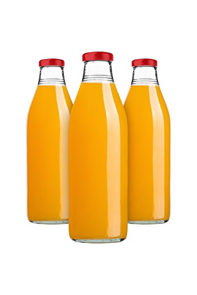KADAX Sticlă de suc, 1L, cu capac roșu, 3 bucăți