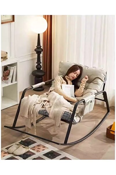 Mtanvxay Rocker Chair with Padded Cushion, Side Pocket and Metal Base, Perfec...