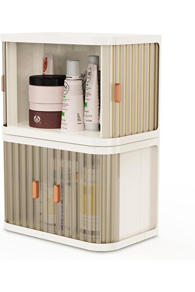 Arabest 2-Piece Foldable Storage Box with Rolling Doors, Stackable Plastic Co...