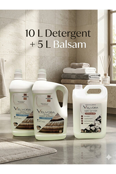 VELVORA 10 L Ocean Breeze Detergent + 5 L Velvet Blanc Conditioner