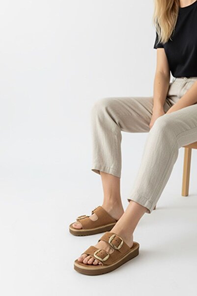 Adım Dünyası Γυναικείο ζευγάρι Με αγκράφα Gold Παντόφλες με χοντρή σόλα Comfo...