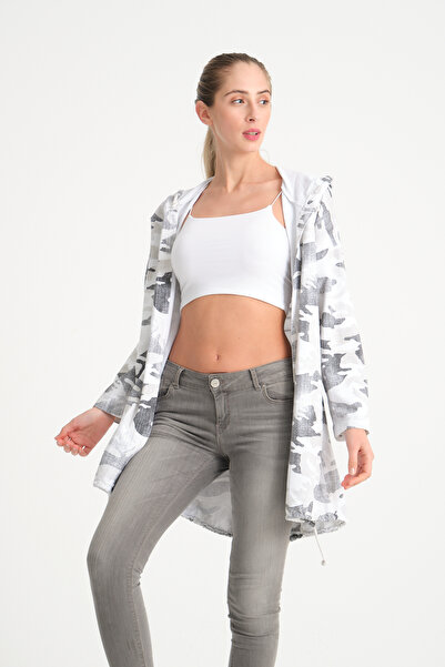 della moor Women's White Italian Sequined Back Jacket K Hooded O Oversized