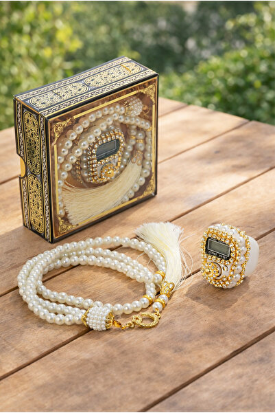 ihvan online Kaaba Pattern Boxed Pearl Prayer Beads and Stone Zikirmatik Mevl...