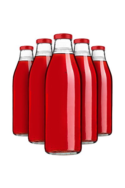 KADAX Sticlă de suc, 1L, cu capac roșu, 5 bucăți