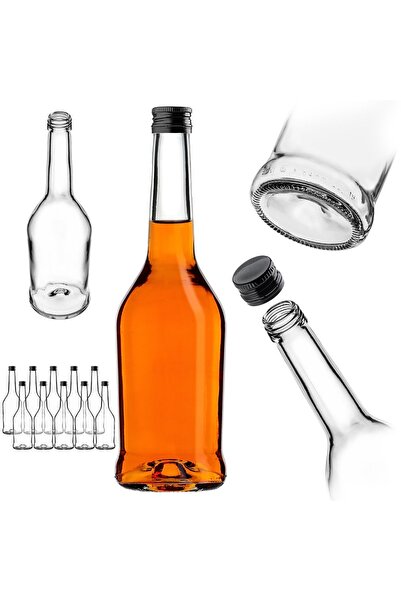 KADAX Sticlă de sticlă pentru lichior, 500 ml, cu capac negru, 10 buc.