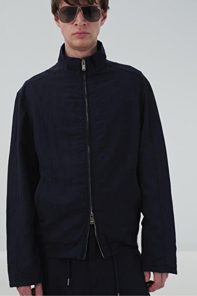 GIESTO Zipped Printed Dark Blue Jacket