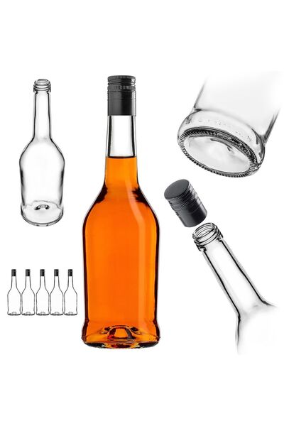 KADAX Sticlă de sticlă pentru lichior, 500 ml, cu capac lung negru, 5 buc.