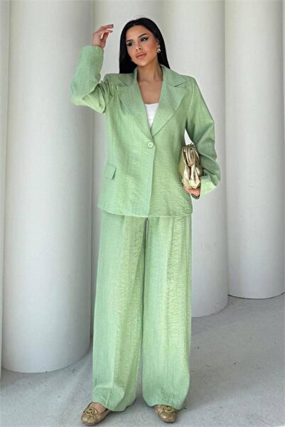 Dipmoda Women's Mint Green Oversized Single Button Blazer Jacket Pants Suit D...