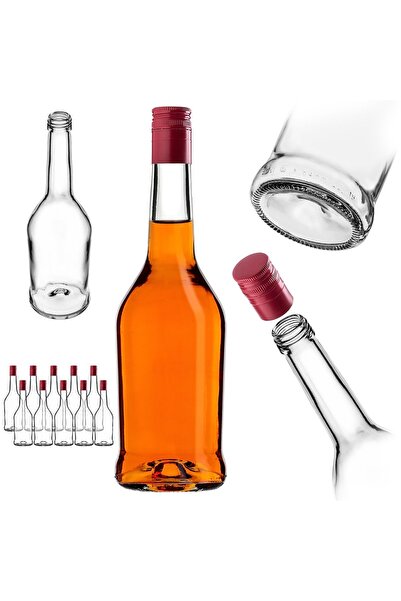 KADAX Sticlă de sticlă pentru lichior, 500 ml, cu capac lung roșu, 10 buc.