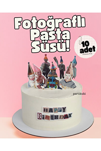 partikuki Çocukluk Fotoğrafı Yetişkin Fotoğraflı Pasta Süsü 10 Adet Uzun Kürd...