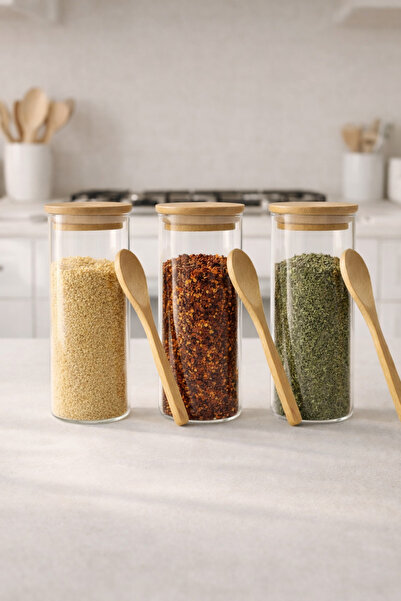 Kitchen Way Bamboo 400ml Jar Set with Lid, Handle, Spoon and Gasket, 3-Piece ...