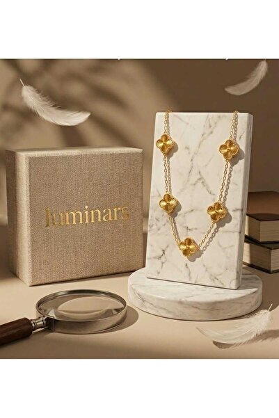 Luminars قلادة من الفولاذ على شكل نبات البرسيم الخماسي باللون الذهبي