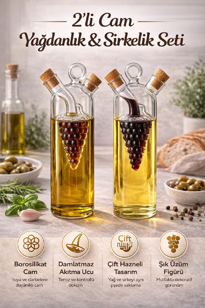 Berdina Home 2-Piece Set of Double-Layered Borosilicate Glass Oil Bottles, Vi...