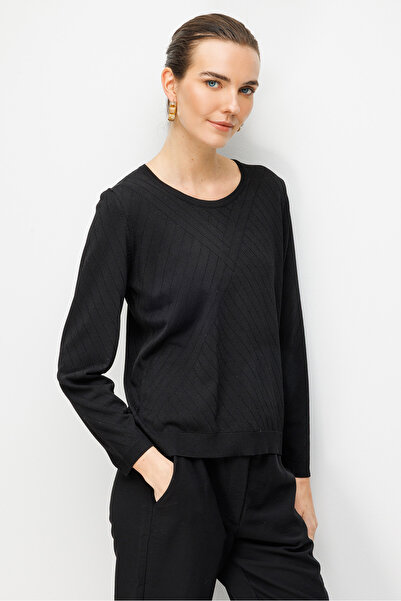 Desen Triko Γυναικεία μπλούζα με λαιμόκοψη με κουμπιά στο πλάι, μακρυμάνικη Λ...