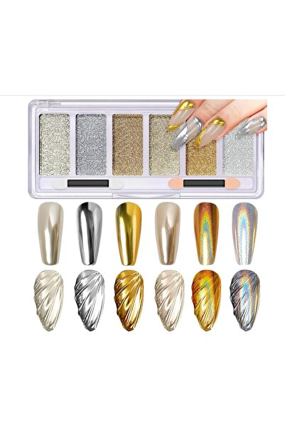 Arabest بودرة طلاء أظافر كروم - 6 ألوان، صبغة أظافر معدنية بتأثير المرآة، غبا...