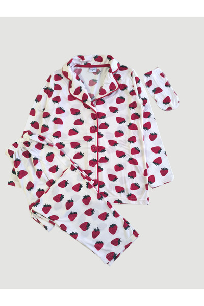 zahider Set de pijamale pentru fete, bumbac căpșuni, cu model bandă de somn, ...