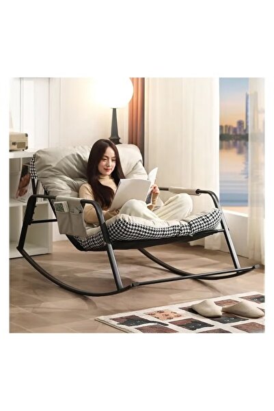 Mtanvxay كرسي هزاز مبطن بجيب جانبي، كرسي استرخاء بقاعدة معدنية للفناء والحديق...