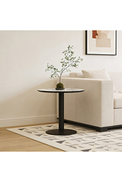 Bleco Minimalist Modern Furniture Small Marble Round Table with Metal Legs - ...