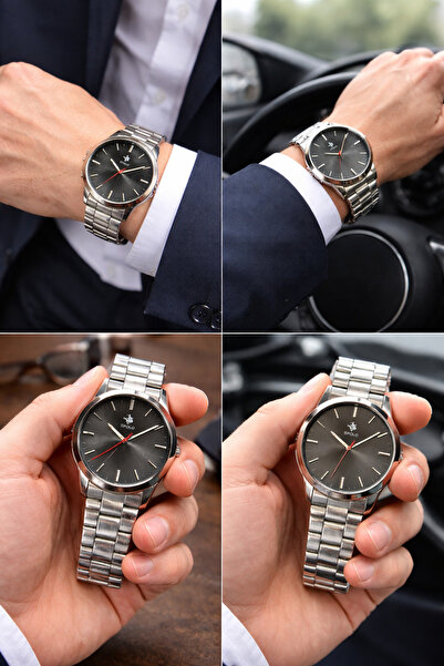 SPOLO Erkek Kol Saati Metal Kordon Analog Quartz Klasik Tasarım Gümüş Kasa Si...
