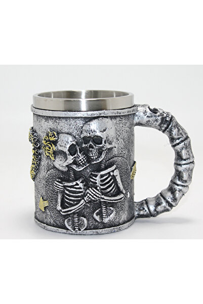 CT STONES Cana din oțel cu design 3D în relief cu scheletul Iubirii Eterne